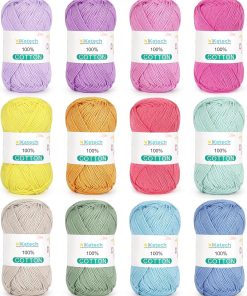 Katech 1OO% Cotton Yarn for Crocheting & Knitting–12-Color of 137 Yards/1.76 oz Baby Cotton Yarn Sport Weight CYC #2-Soft & Breathable-Ideal for Dishcloths. Baby Clothes. Potholders